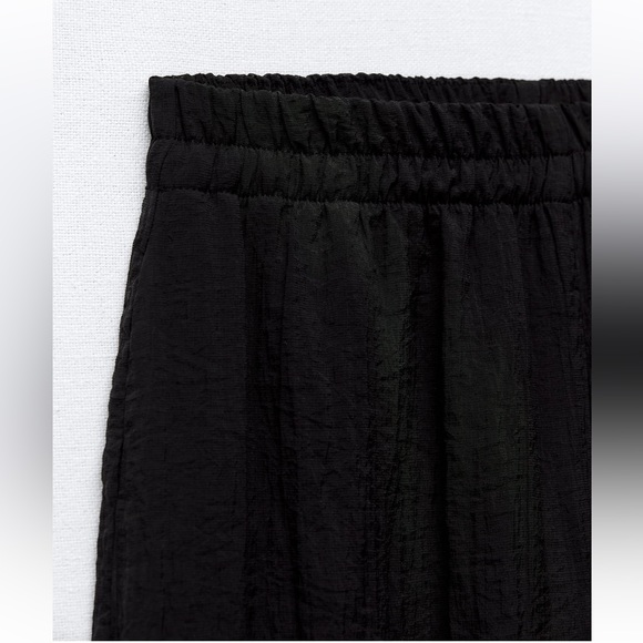 Zara Black Semi-sheer Minimalist Wide Leg Palazzo Pants Elastic waist XS NWT - Picture 8 of 15